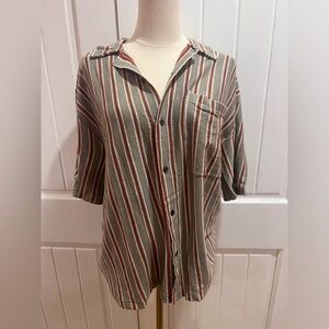 American Eagle Button Down Knitted Striped Collared Shirt Size Medium NWOT